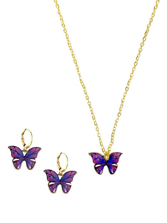 Purple Multi Charm Pendant Earrings Combo Set