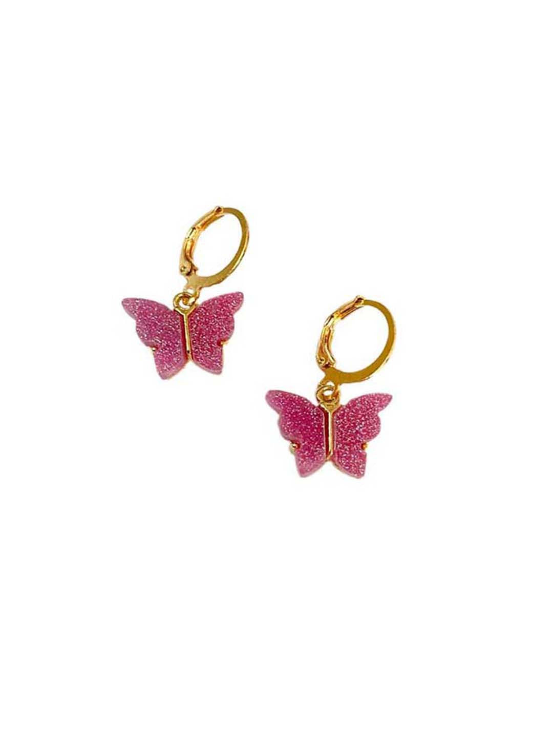 Magenta Butterfly Pendant Charm Necklace Set