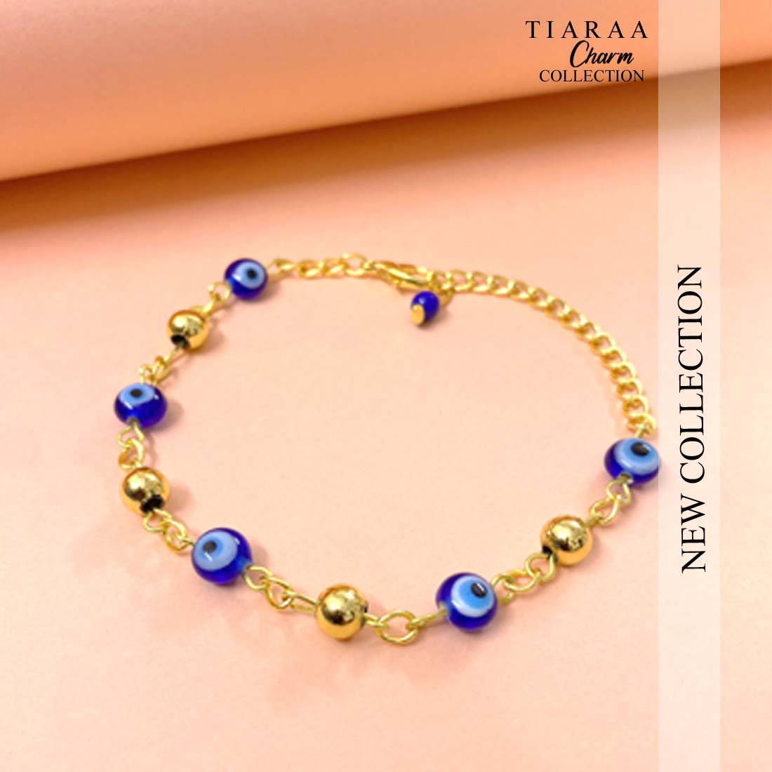 Blue Evil Eye Stone Golden Charm Bracelet