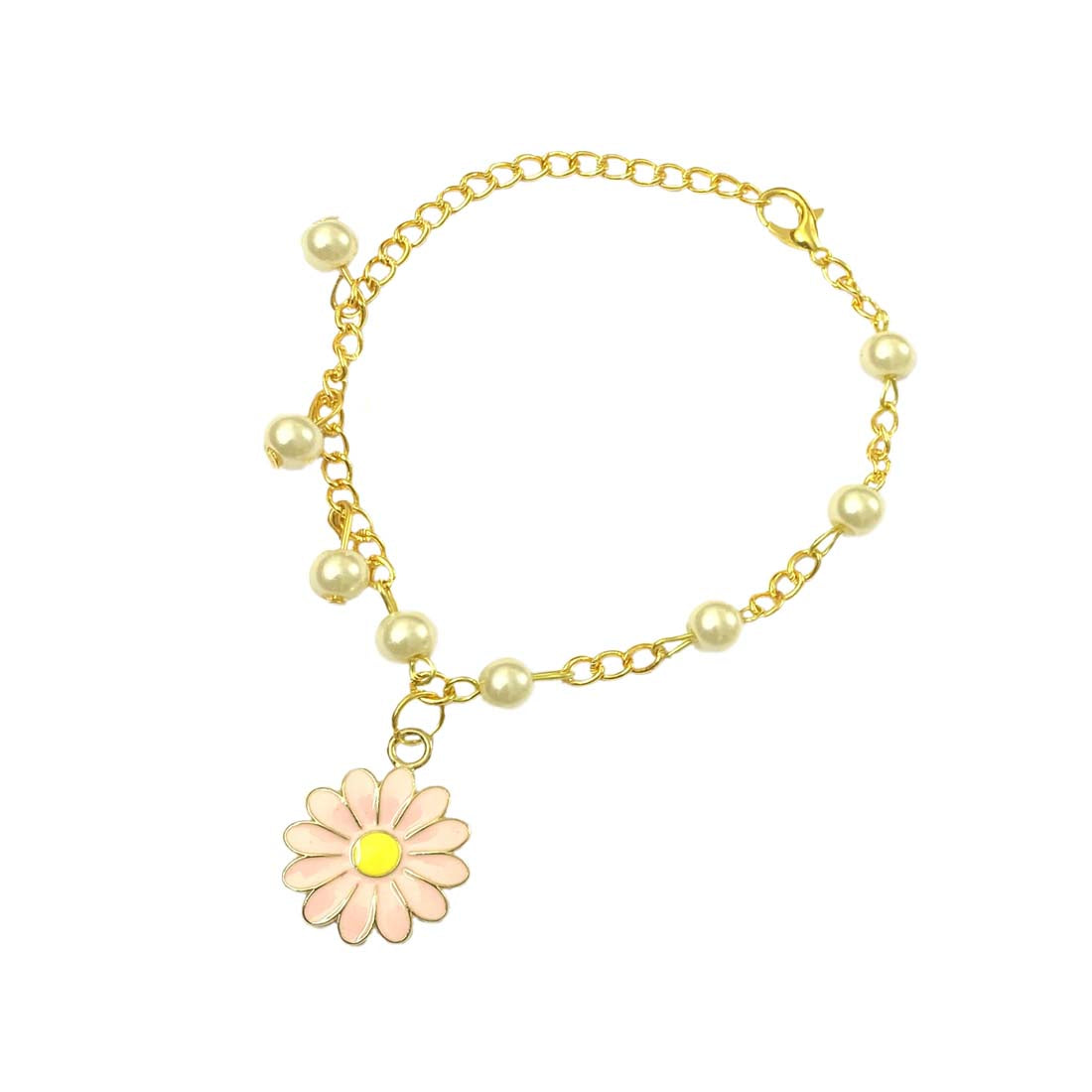 Pink Daisy Imitation Pearl Charm Bracelet