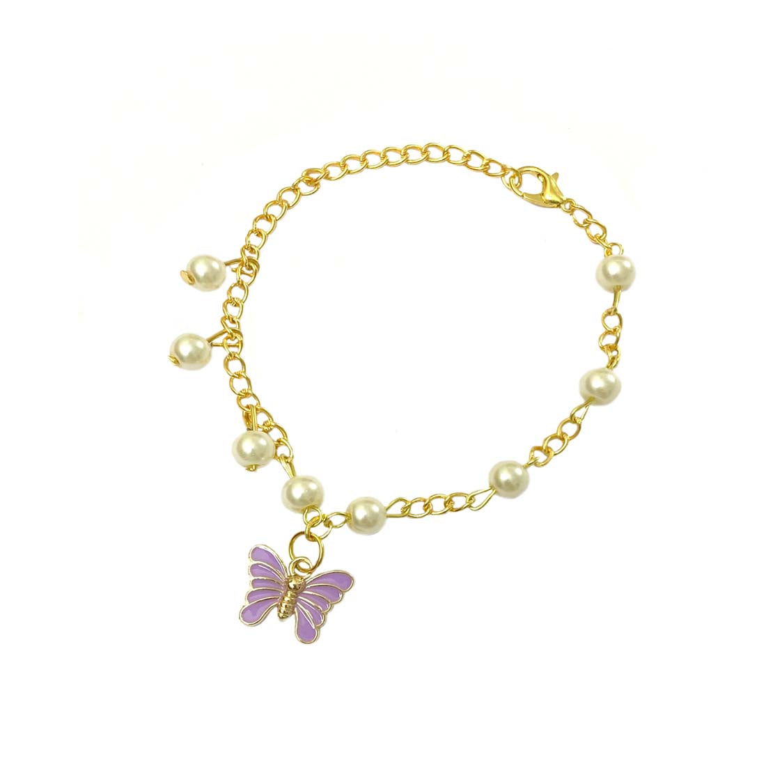 Purple Golden Butterfly Imitation Pearl Charm Bracelet