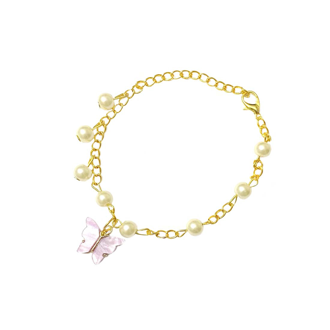 Purple Butterfly Pearl Chain Charm Bracelet