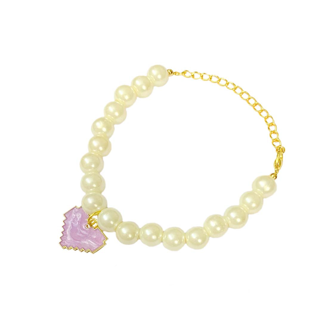 Purple Heart Pearl Charm Bracelet