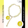 Yellow Daisy Crystal Pearl Charm Bracelet