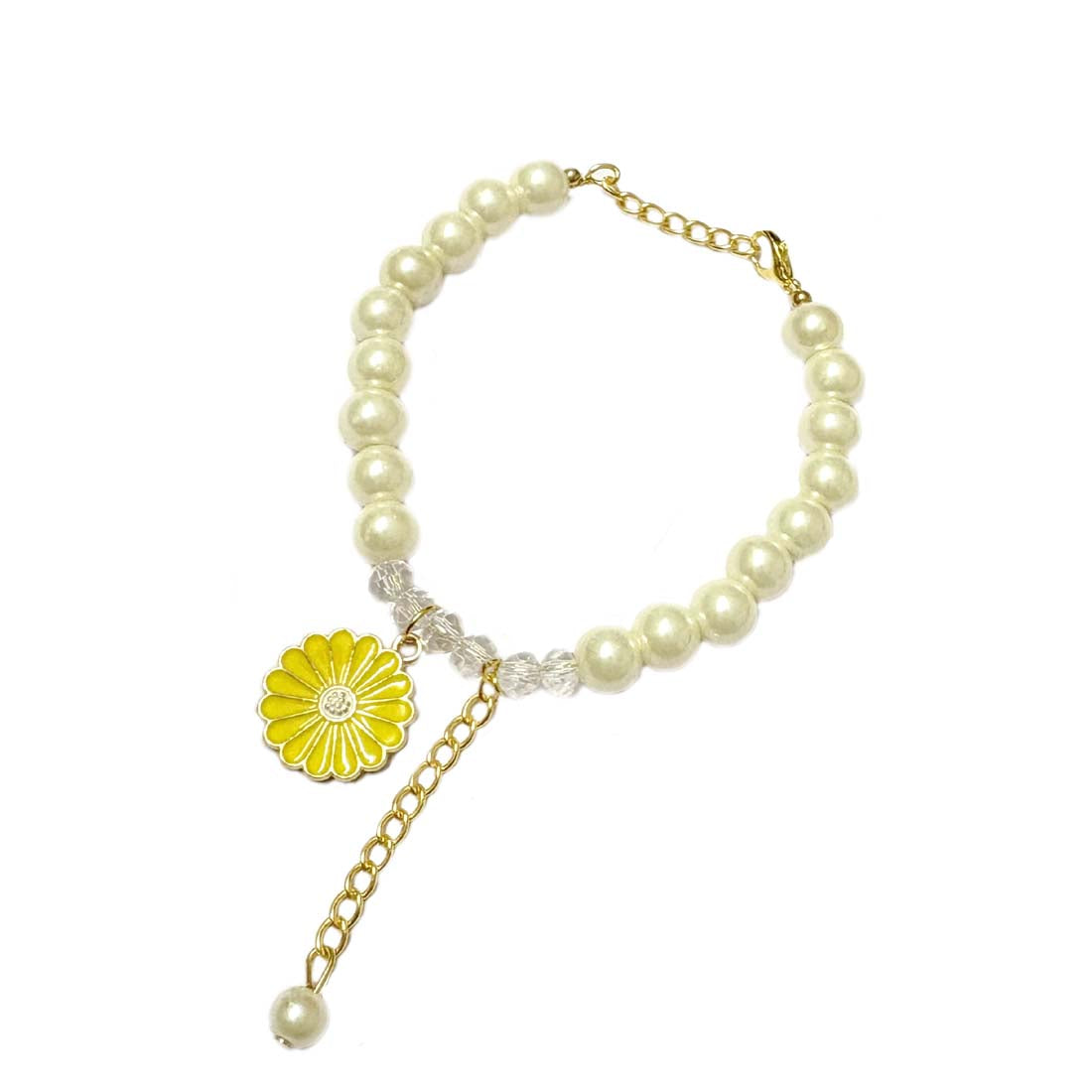 Yellow Daisy Crystal Pearl Charm Bracelet