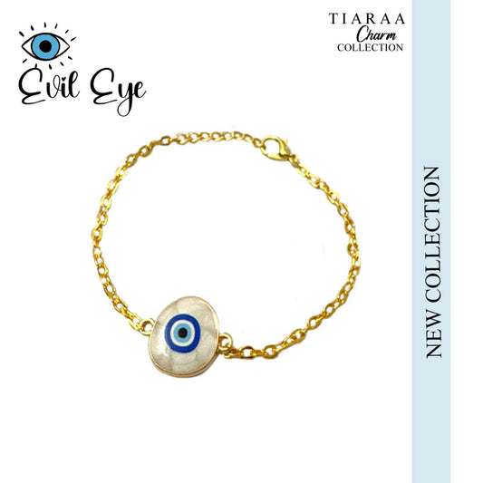 White Blue Evil Eye Golden Chain Charm Bracelet