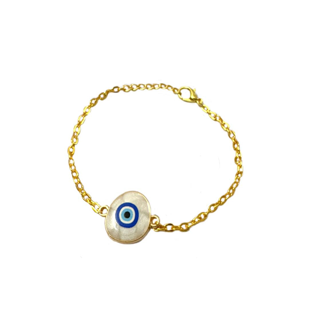 White Blue Evil Eye Golden Chain Charm Bracelet