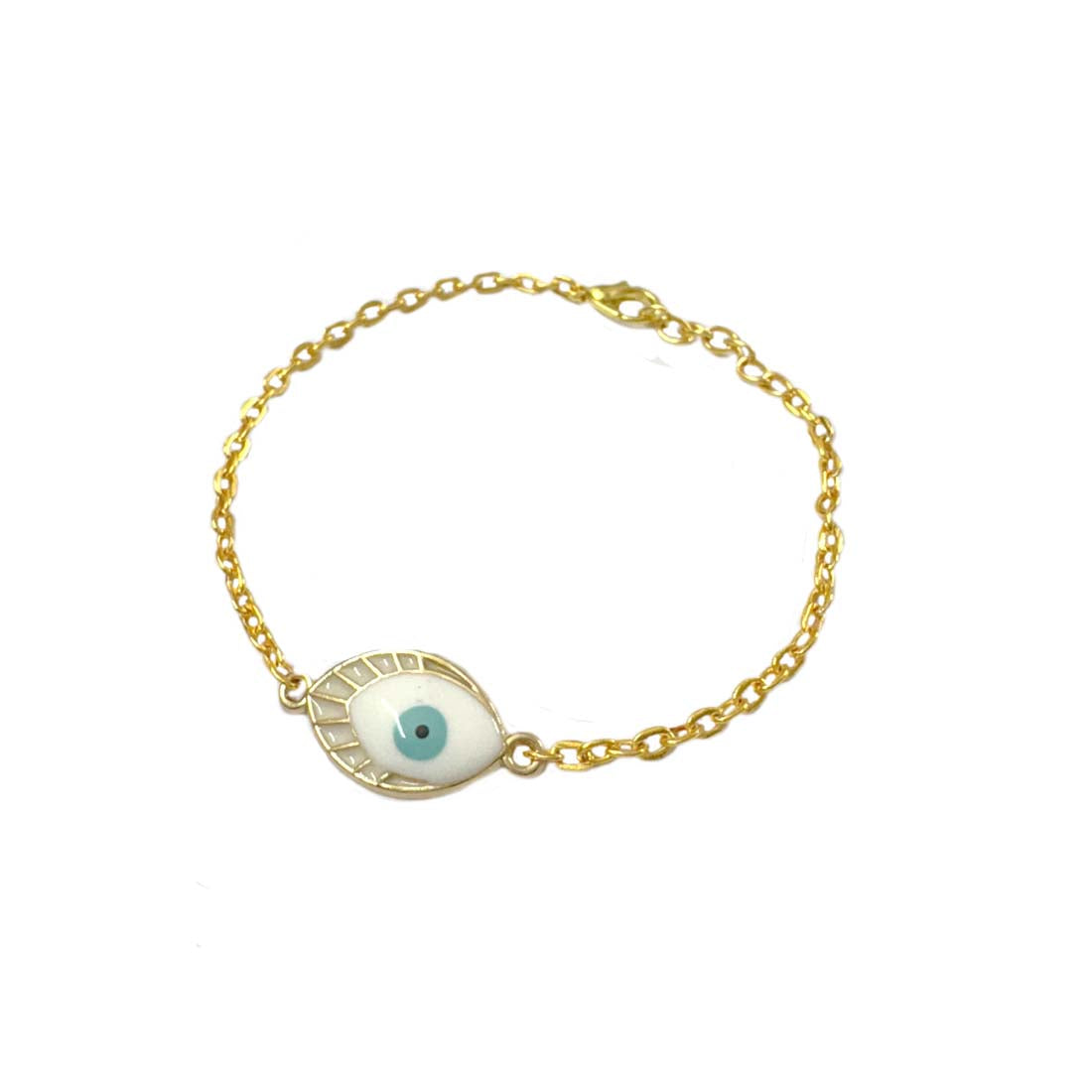 Golden White Evil Eye Golden Chain Charm Bracelet