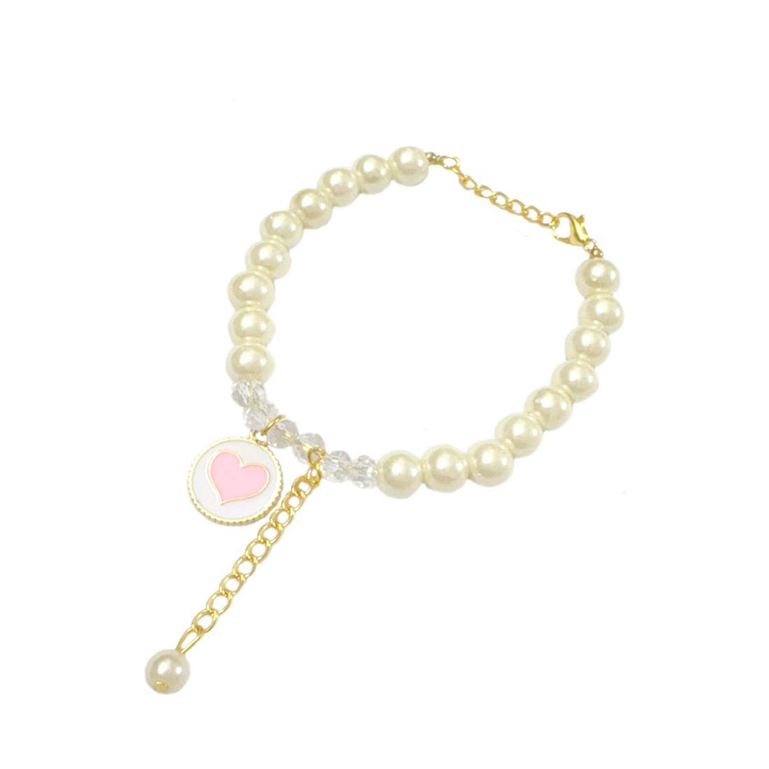 Pink Heart Crystal Pearl Charm Bracelet