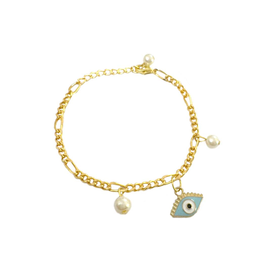 Blue Evil Eye Pearl Charm Bracelet