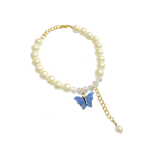 Dark Blue Butterfly Crystal Pearl Bracelet