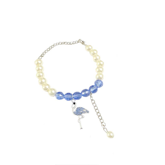 Blue Flamingo Crystal Pearl SIlver Bracelet