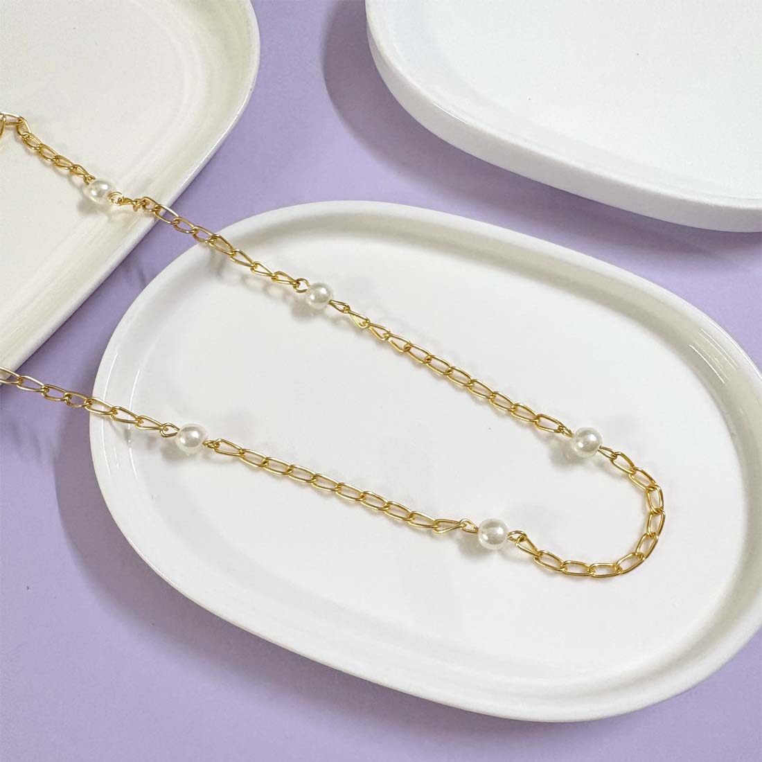 Golden Pearl Chain Necklace