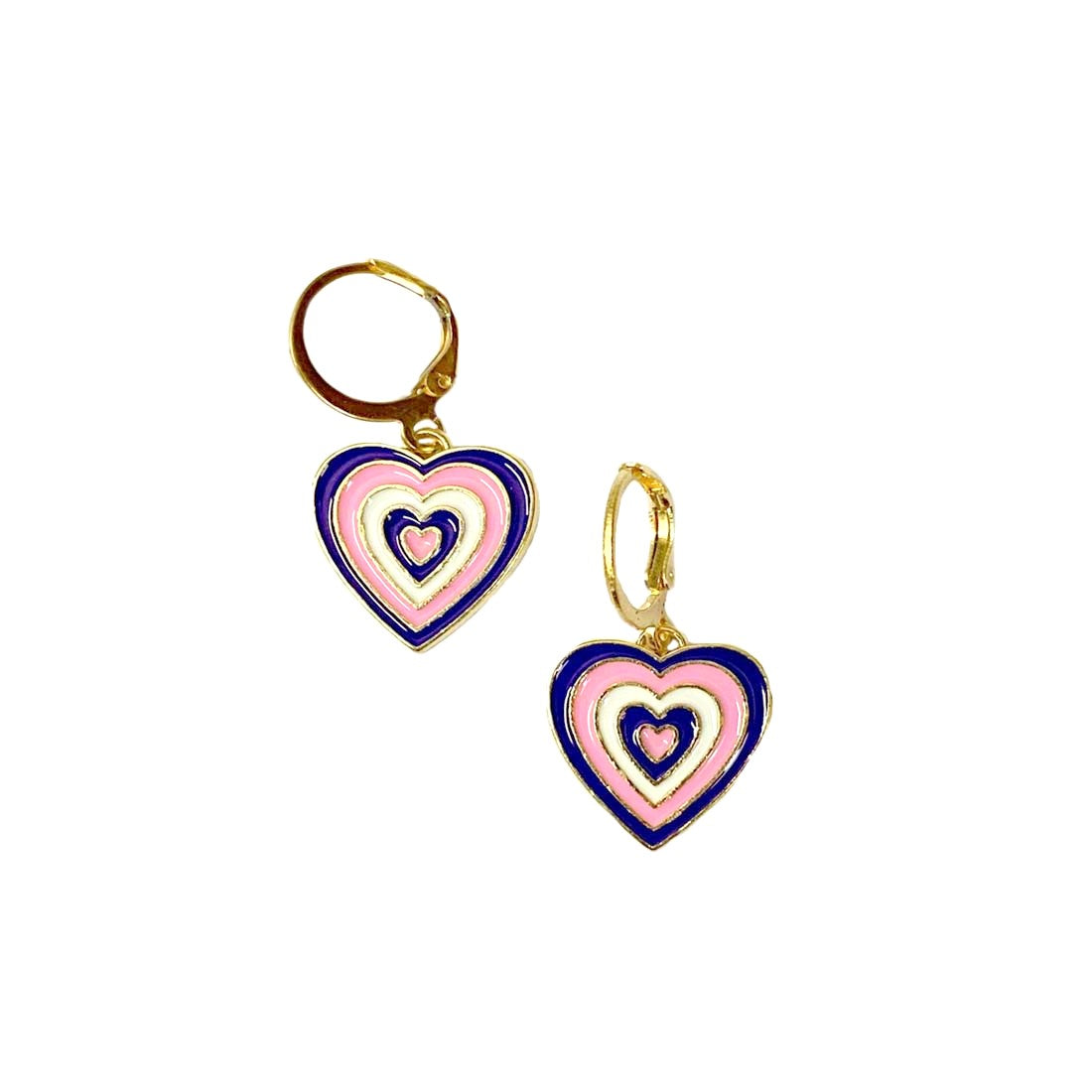 Blue Multicolor Heart Charm Earrings