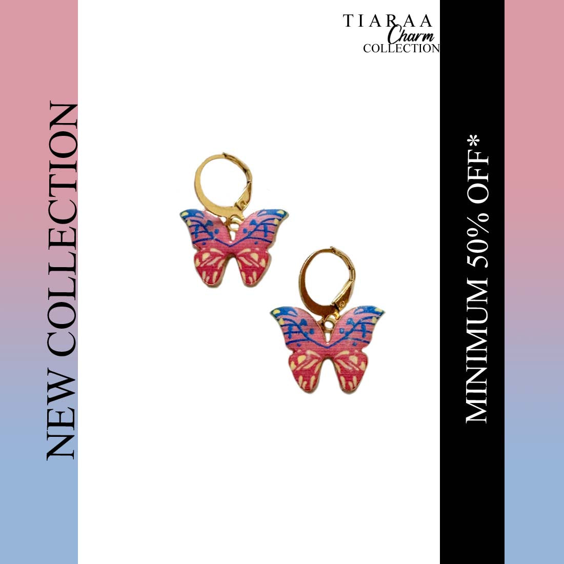 Pink Multi Butterfly Golden Combo Earrings