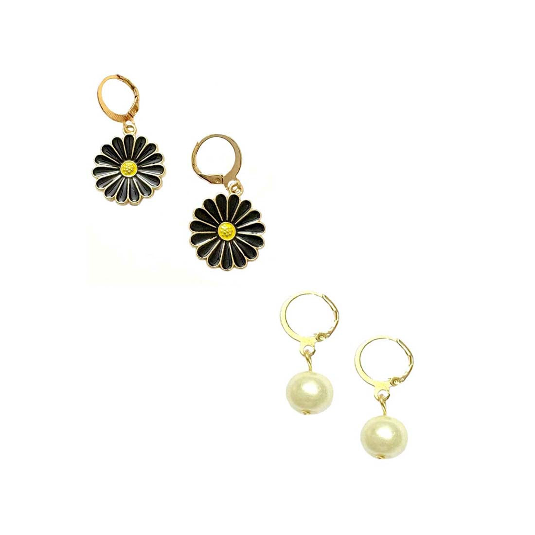 Black Daisy Charm Earrings Combo (Set of 2)