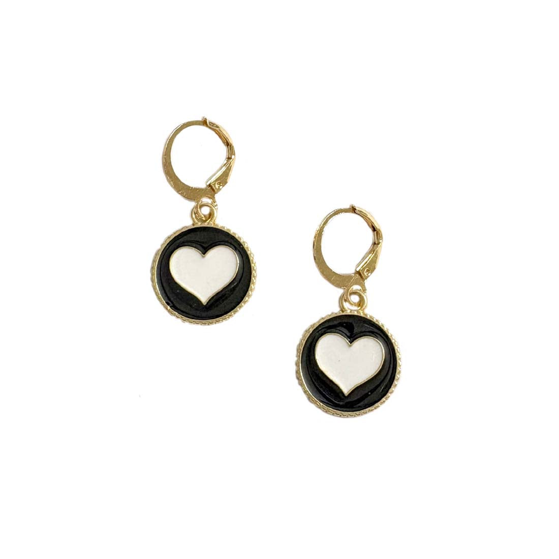 Black White Heart Pendant Charm Necklace Set
