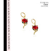 Red Cat Stone Golden Charm Earrings