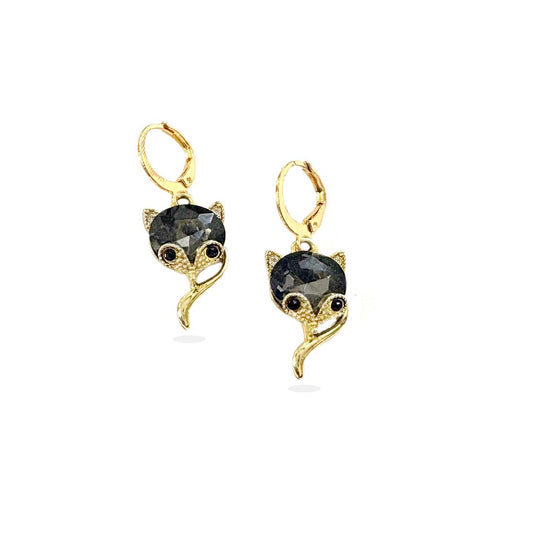 Black Cat Stone Golden Charm Earrings