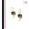 Black Cat Stone Golden Charm Earrings