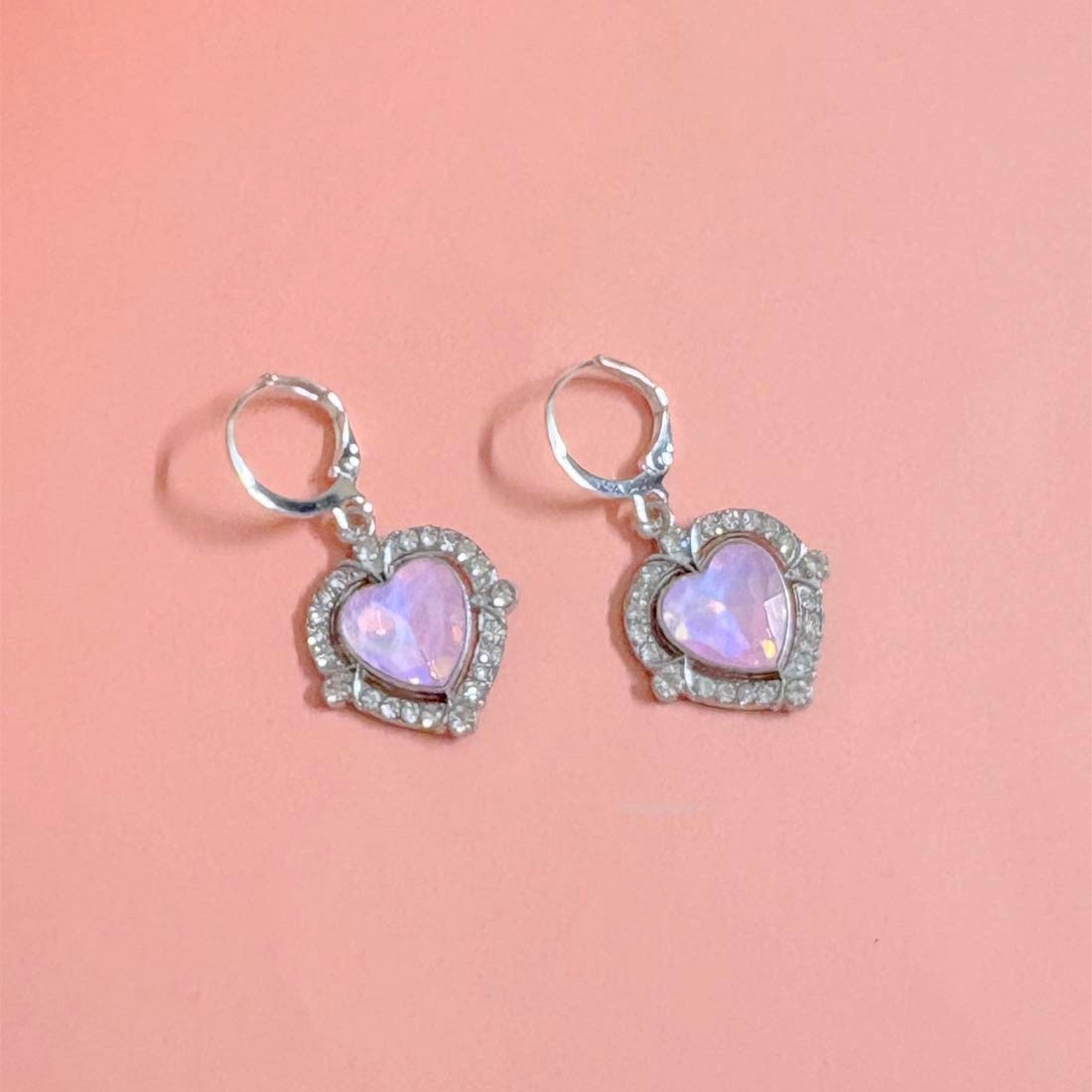 Pink Heart Silver Charm Earrings