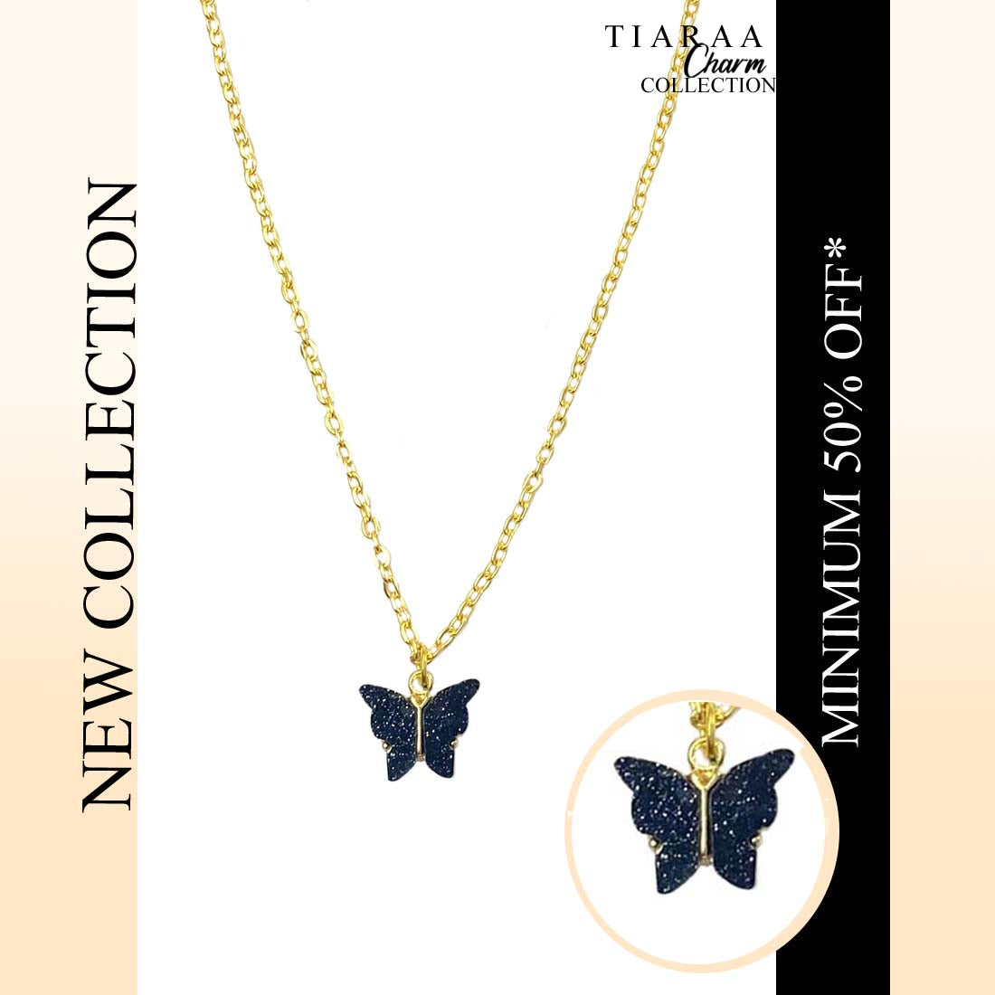 Black Butterfly Pendant Charm Necklace - Main Image