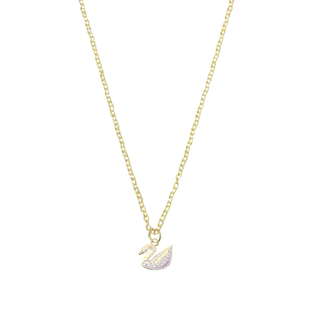 White Glitter Swan Golden Charm Necklace
