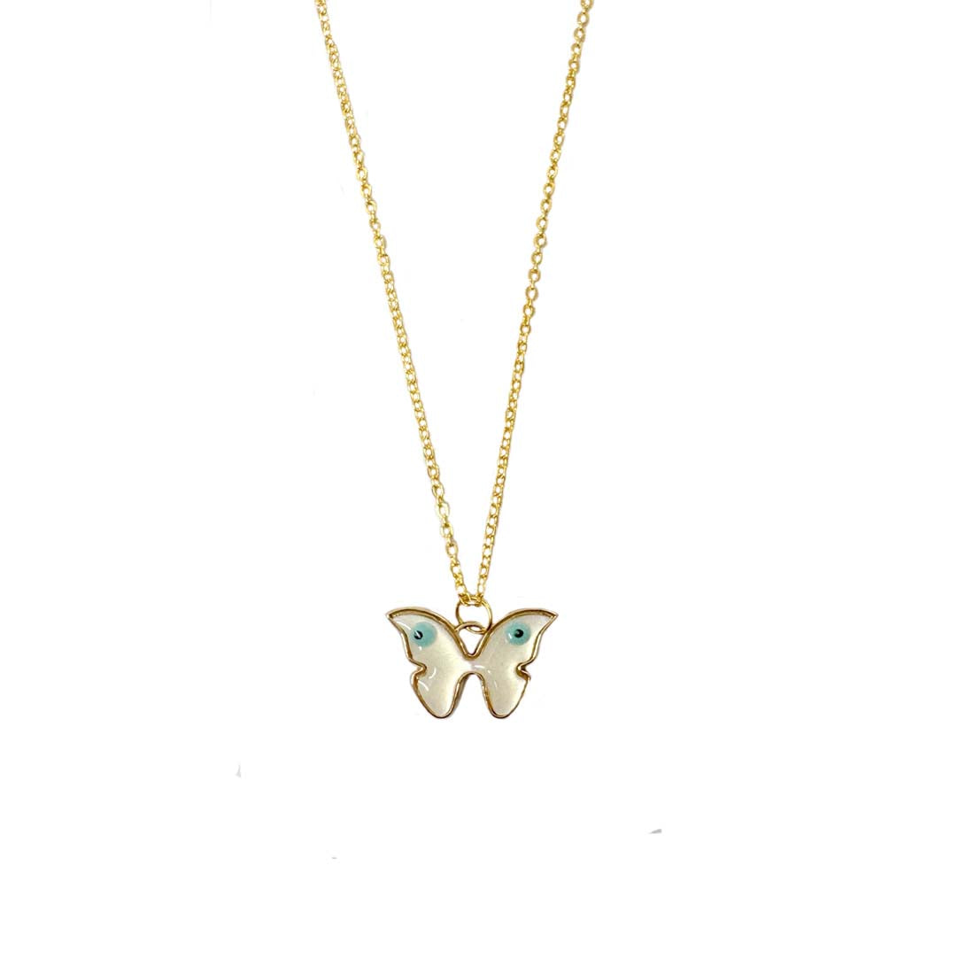 White Evil Eye Golden Butterfly Charm Pendant