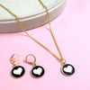 Black White Heart Pendant Charm Necklace Set