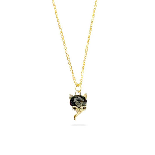 Black Cat Stone Golden Charm Necklace