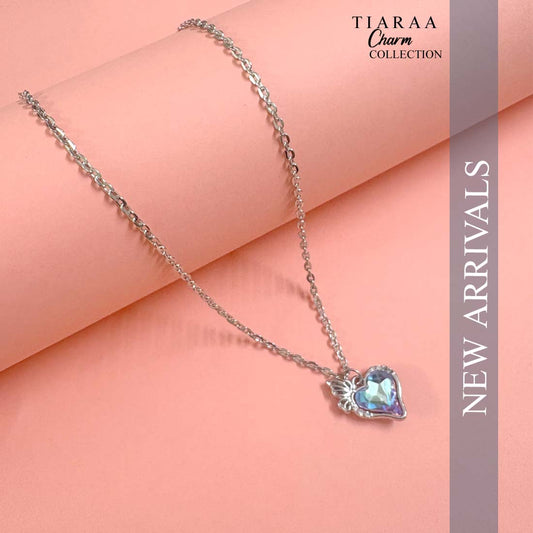 Blue Crystal Pendant Silver Charm Necklace