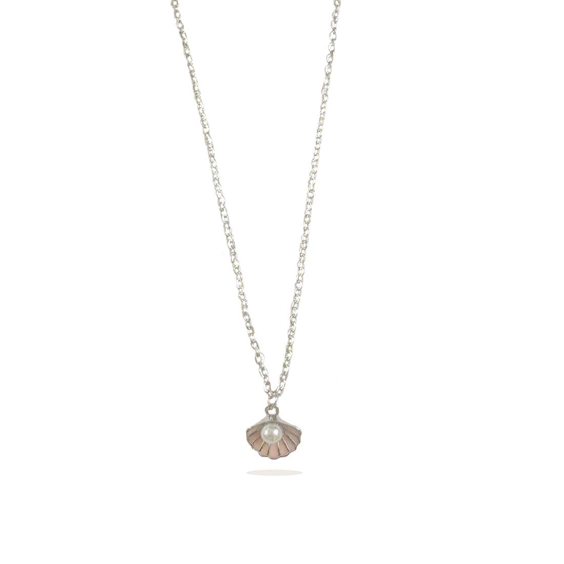 Peach Shell Pearl Silver Charm Necklace