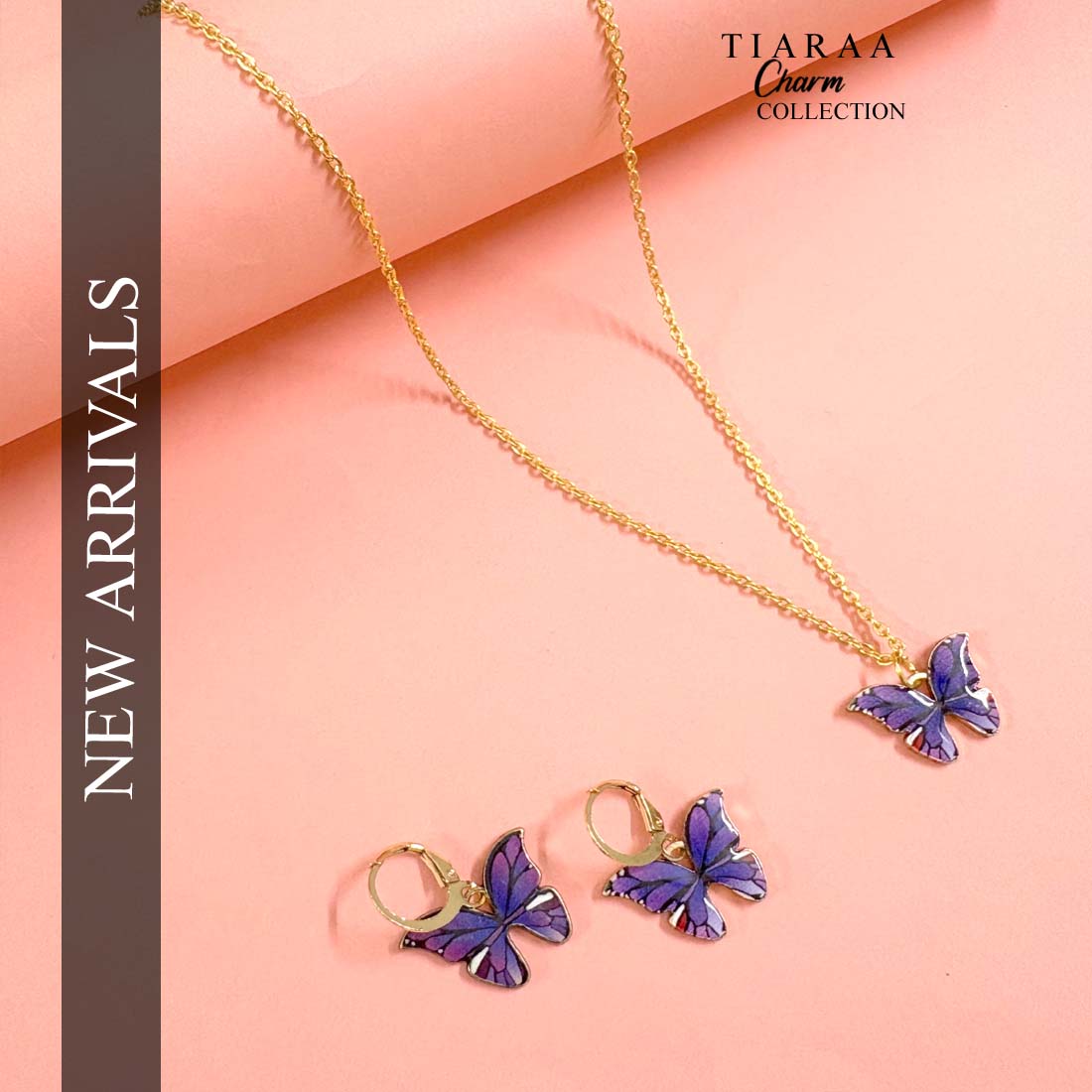 Purple Multi Charm Pendant Earrings Combo Set