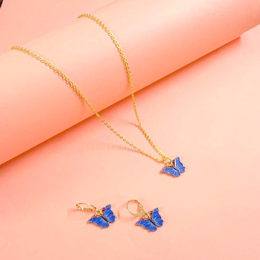 Blue Butterfly Charm Pendant Set