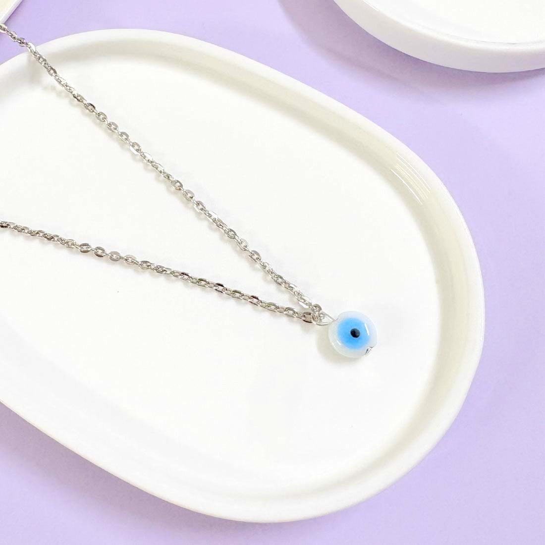 White Evil Eye Silver Charm Pendant