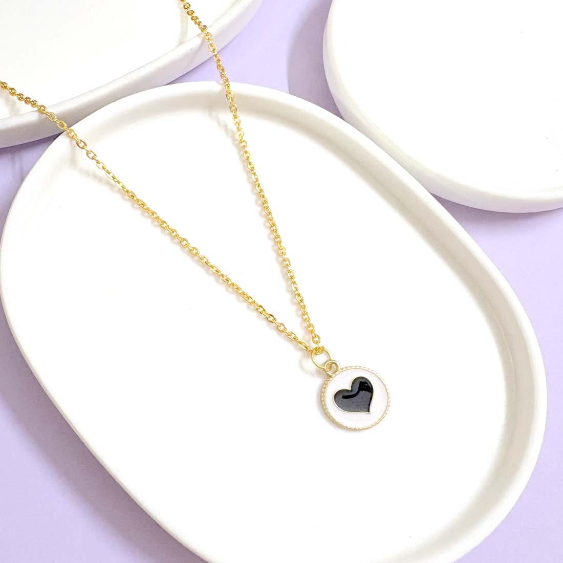 White & Black Heart Chain Charm Pendant