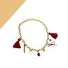 Red Tassel Alloy Heart Gold Tone Bead Anklet