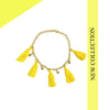 Yellow Tassel Alloy Gold Tone Bead Anklet
