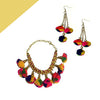 Multicolor Boho Pom Pom Chic Fringe Charm Bracelet Earrings Combo
