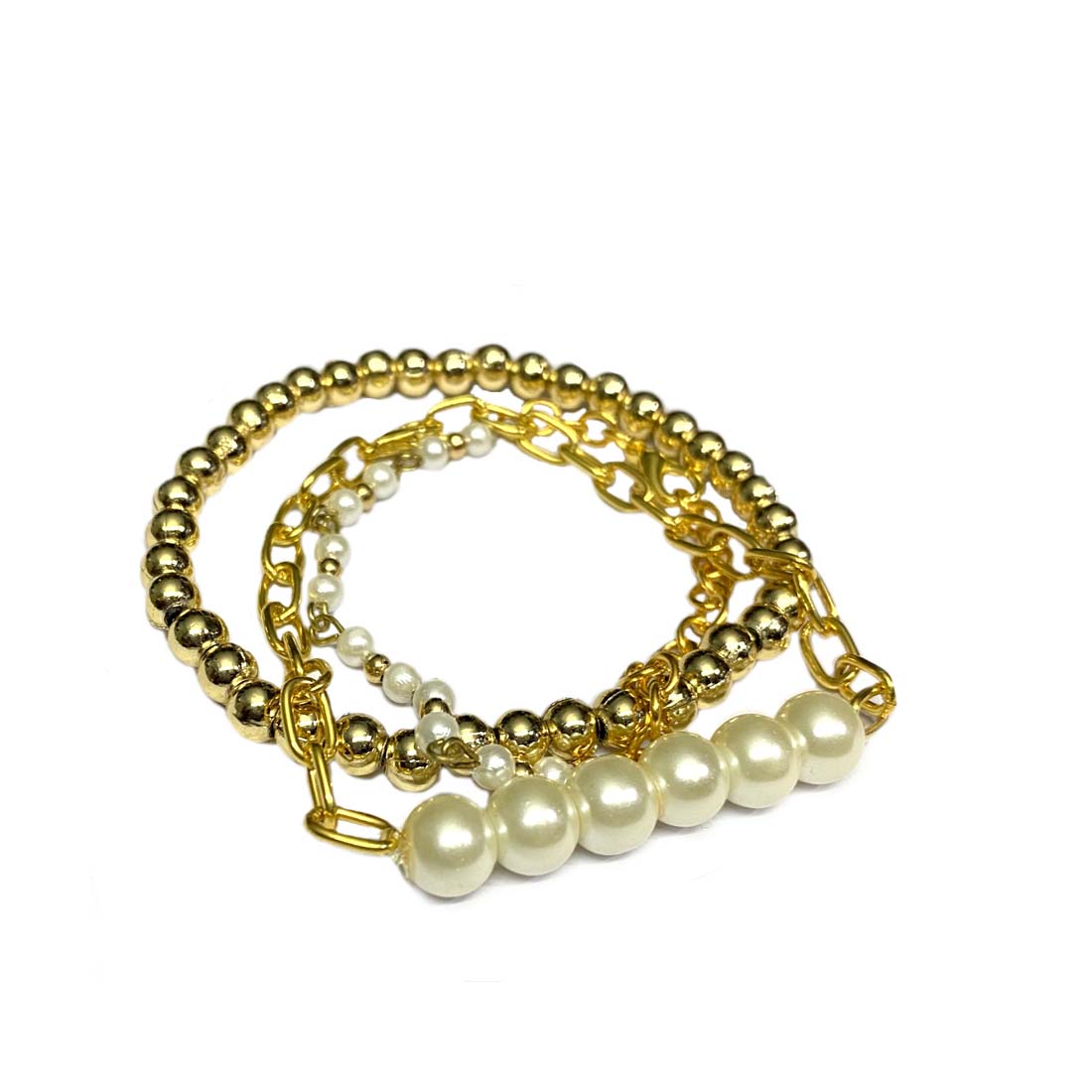 Golden Pearl Coin Chain Charm Combo Bracelet