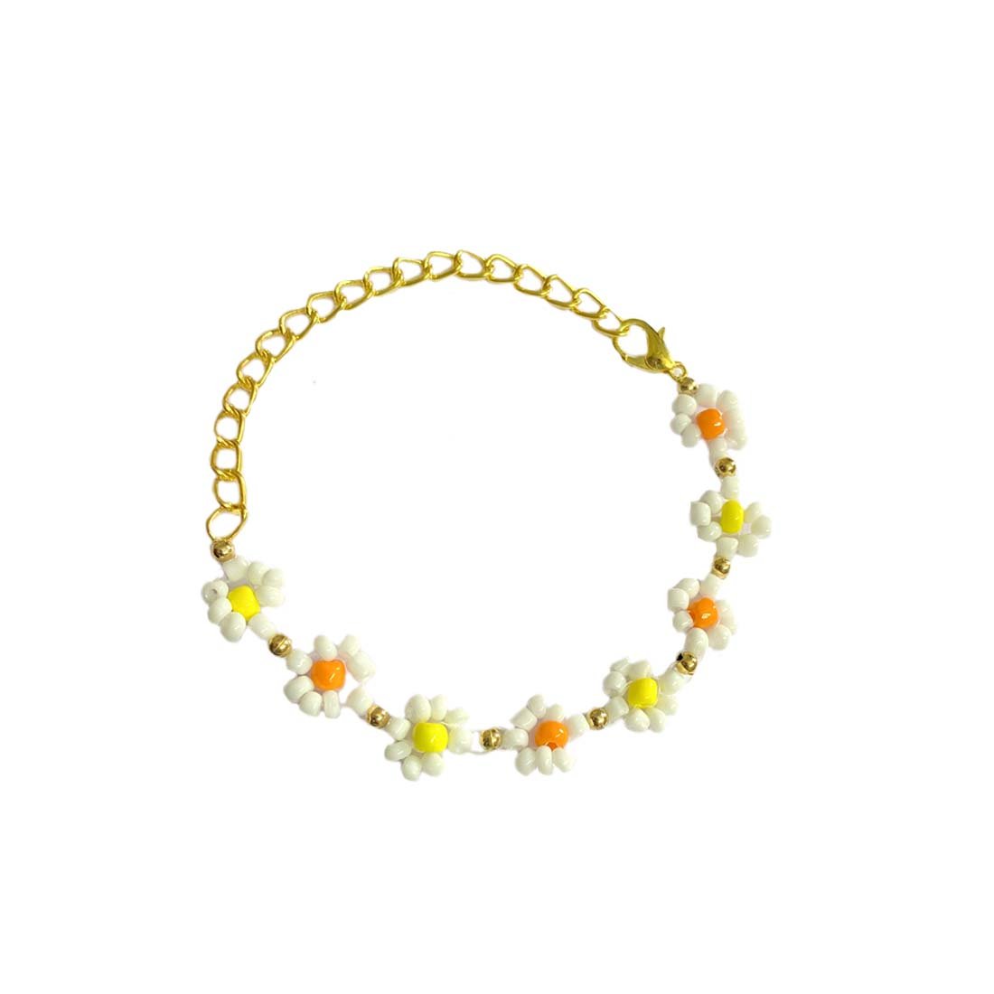 White Yellow Multicolor Floral Chain Charm Bracelet