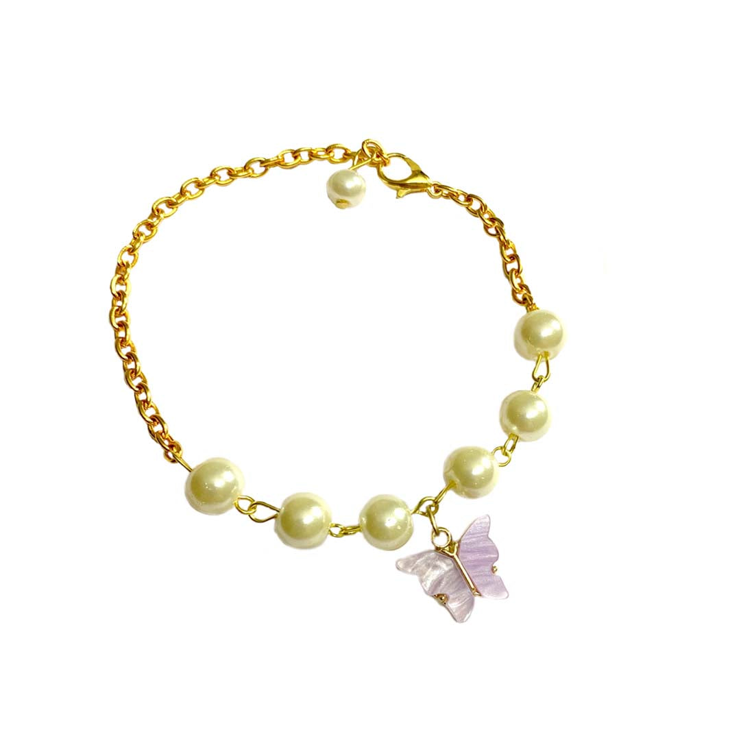 Purple Butterfly Imitation Pearl Charm Bracelet