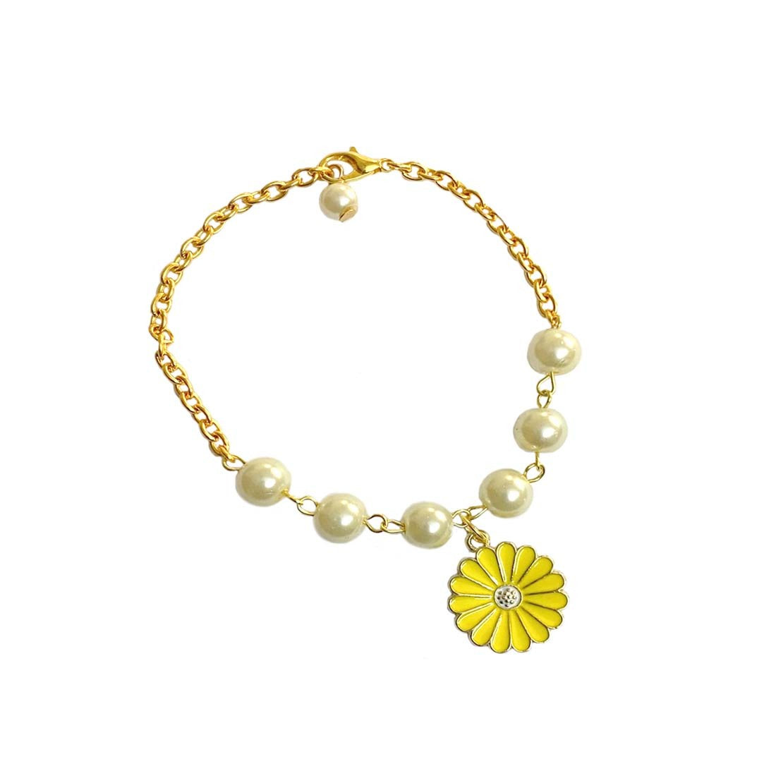 Yellow Daisy Imitation Pearl Charm Bracelet