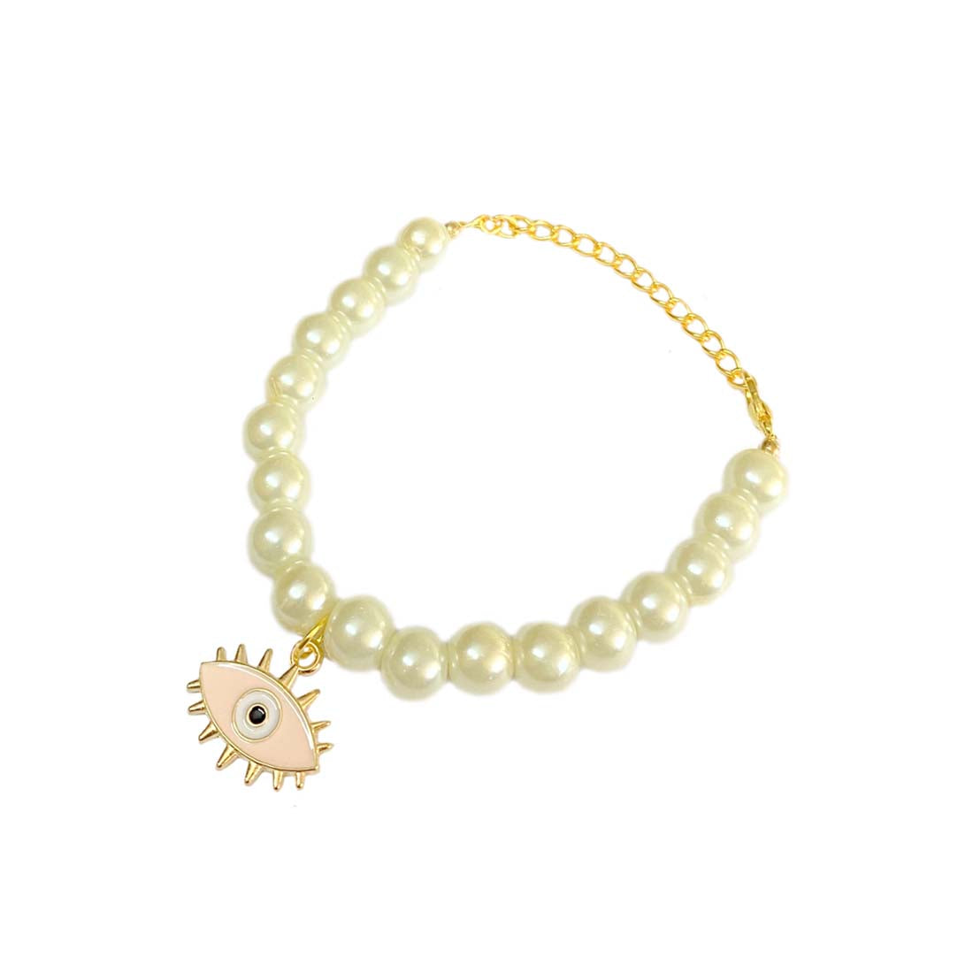 Pink Evil Eye Golden Pearl Charm Bracelet