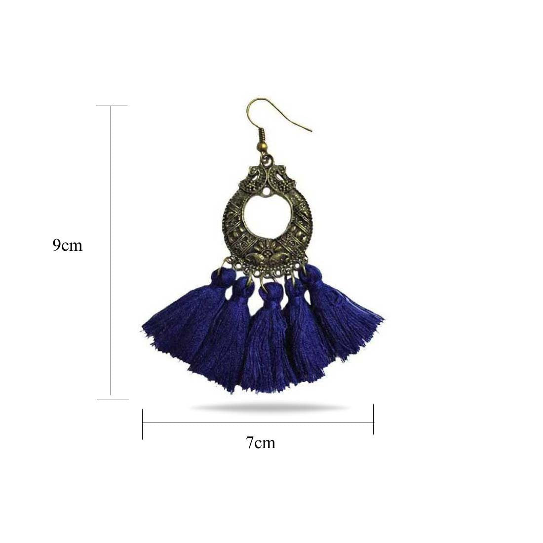 Blue Alloy Tassel Boho Chic Earrings