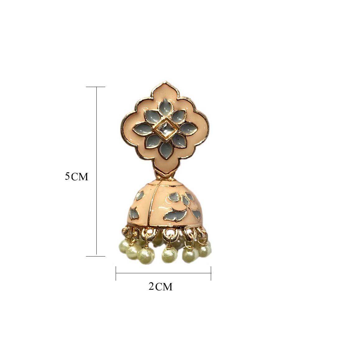 Peach Grey Meena Floral Polki Jhumka