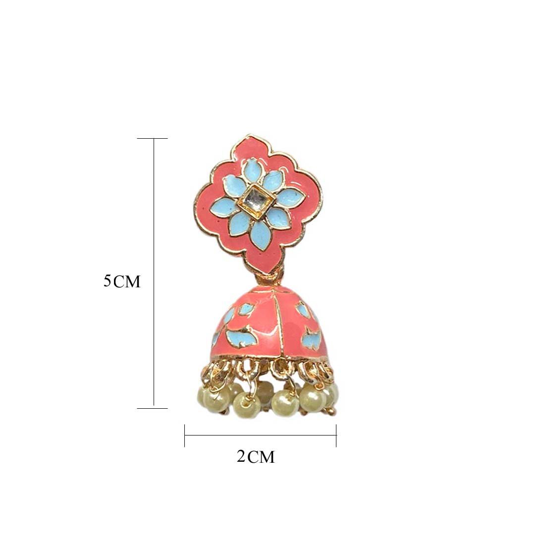 Pink Blue Multicolor Meena Kundan Floral Polki Jhumka