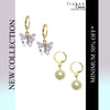 Purple Butterfly Pearl Golden Earrings Combo Set