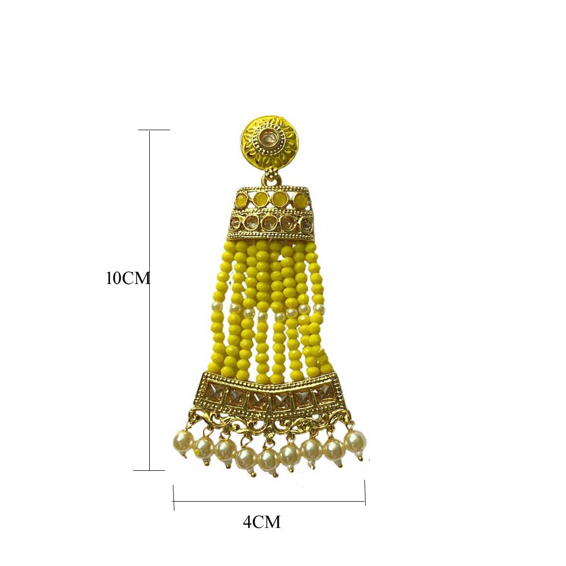Yellow Meenakari Beads Golden Pearl Fashion Earrings