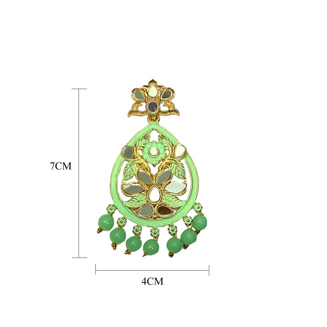Light Green Mirror Floral Meena Golden Stone Earrings